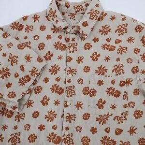 Alex Crane Ola Shirt Mens XL Linen Button Up Front Floral Short Sleeve Hawaiian